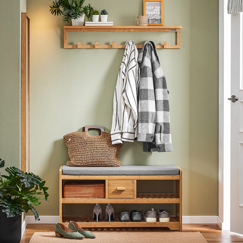 Étagère à chaussures avec tiroir, banquette effet bois naturel - Maisons du Monde