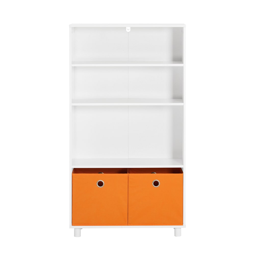 Bibliothèque enfant 3 étagères 2 boîtes de rangement effect bois blanc