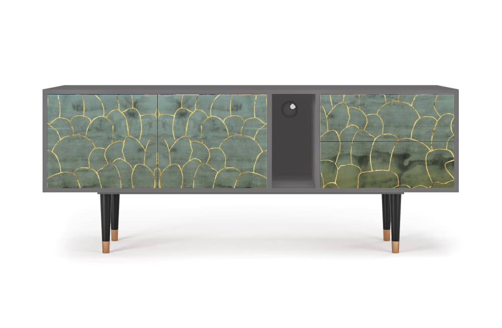 Meuble TV  bleu-vert 2 tiroirs et 2 portes L 170 cm