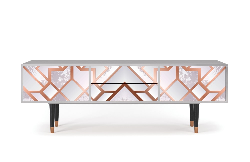 Meuble TV  rose clair 2 tiroirs et 2 portes L 170 cm