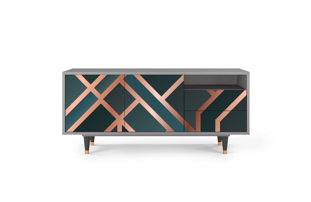 Meuble+TV++bleu-vert+2+tiroirs+et+2+portes+L+125+cm