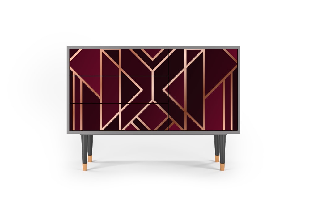 Buffet  bordeaux 3 tiroirs et 1 porte L 115 cm