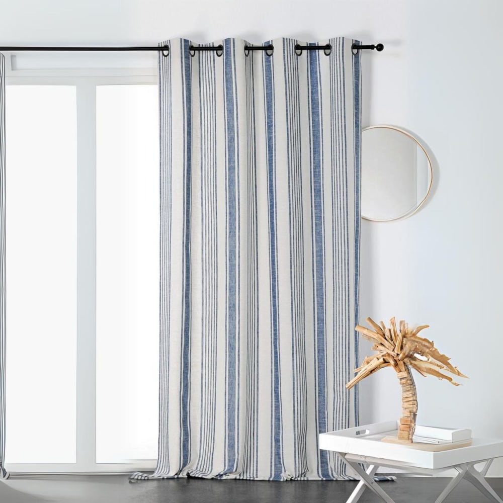 Rideau tamisant - effet rayures d'antan polyester bleu 145x265 cm