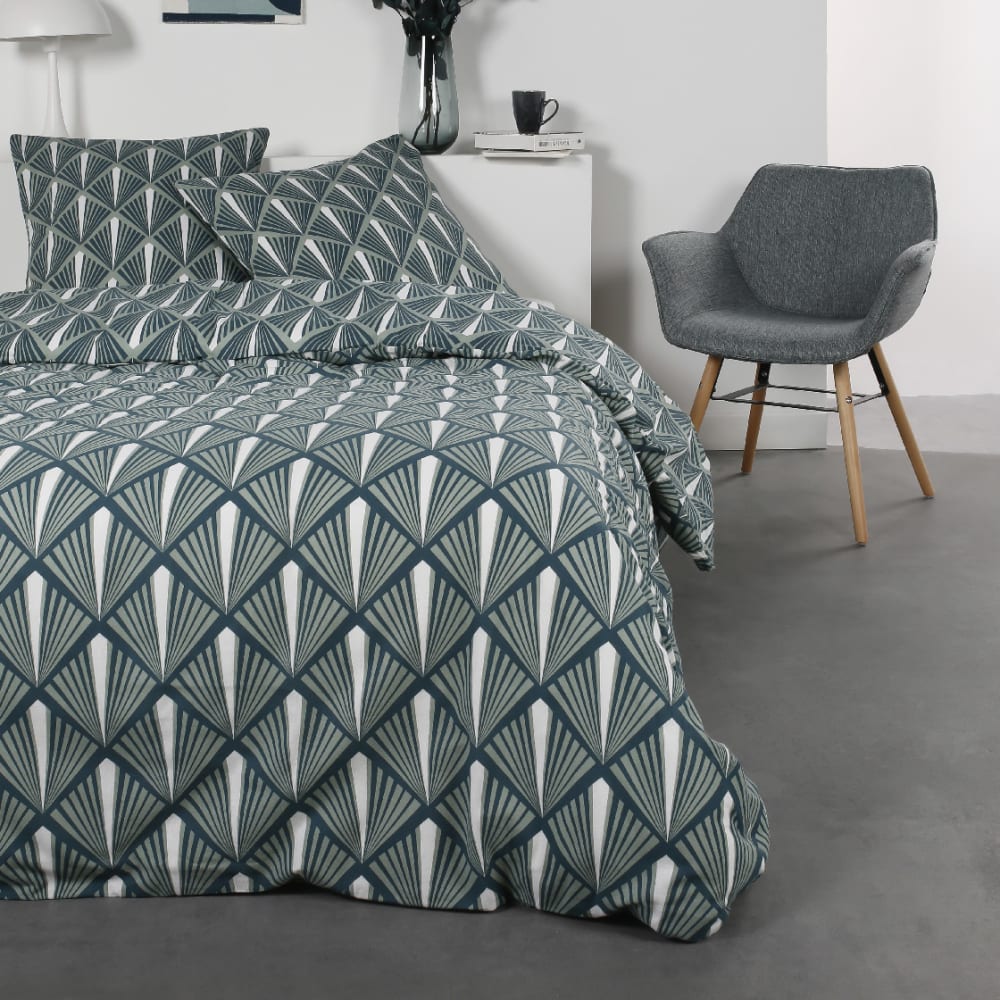 Parure de lit imprimé Floral coton  260x240cm Bleu