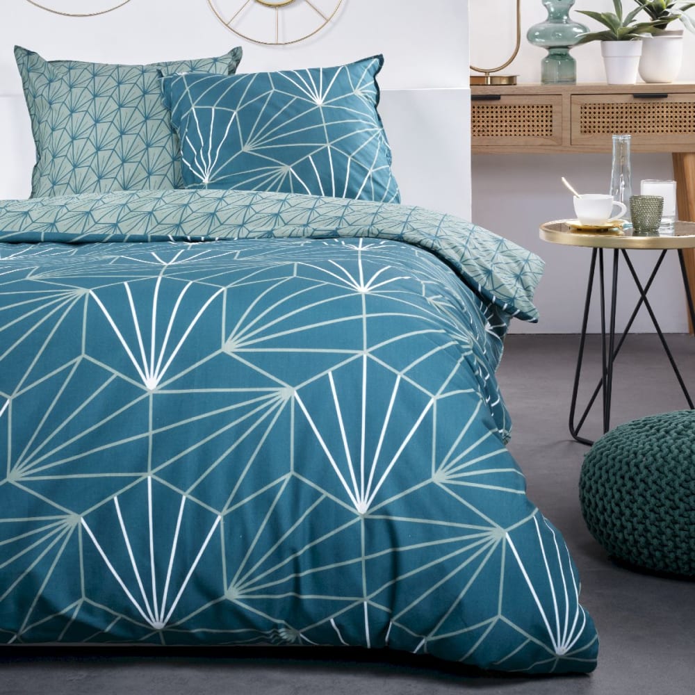 Parure de lit imprimé imprimé Géométrique coton  240x260cm Bleu