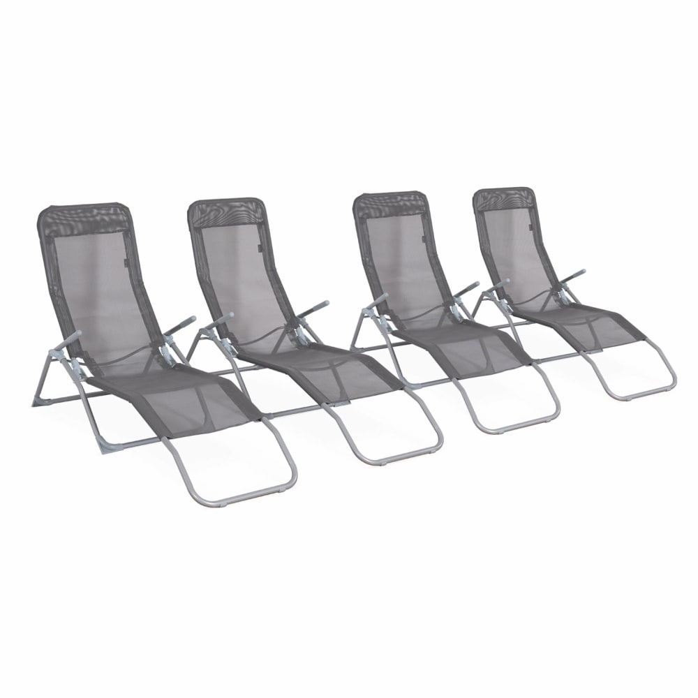 sweeek Bains de soleil pliants anthracite, textilène Gris Tissu