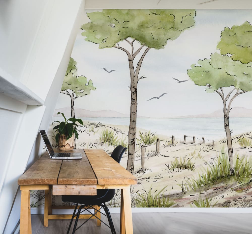 Acte Deco Panorama-Vliestapete Pinien-Landschaft, Farben 150 x 250cm style seaside Mehrfarbig Öko-Tex Zertifikat Papier