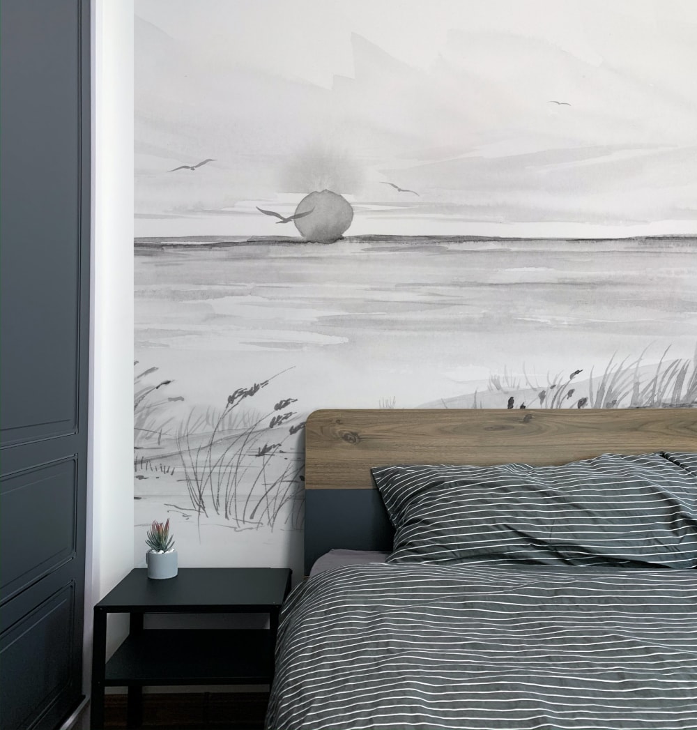Papier peint  coucher - gris