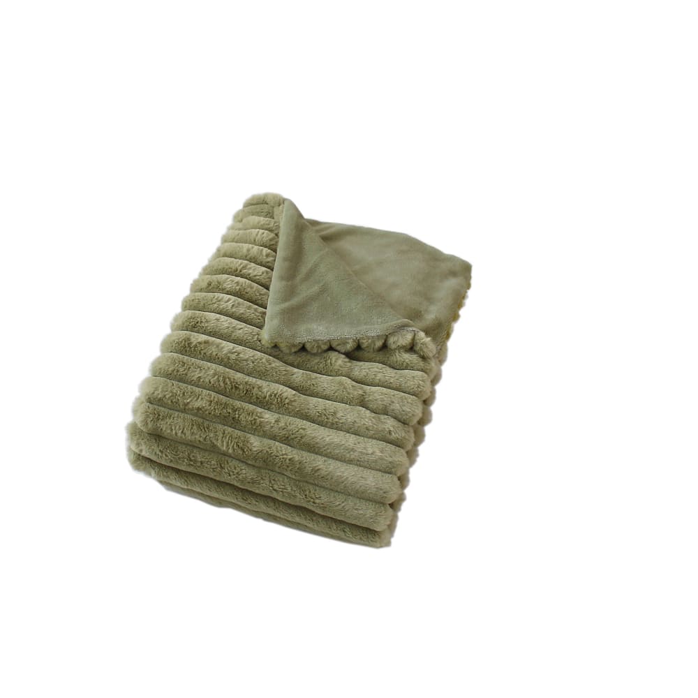 Plaid côtelé à effet fourrure polyester olive 150 x 125