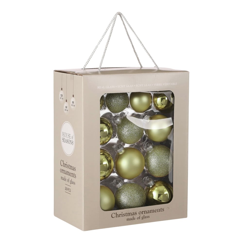 Bolas de navidad de vidrio verde claro - lote de 26