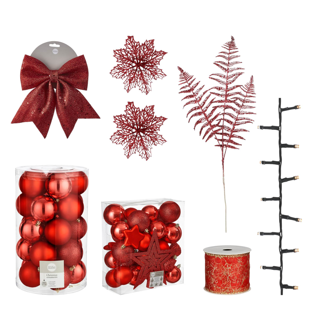 Árbol de navidad decoración set rojo - juego de 100