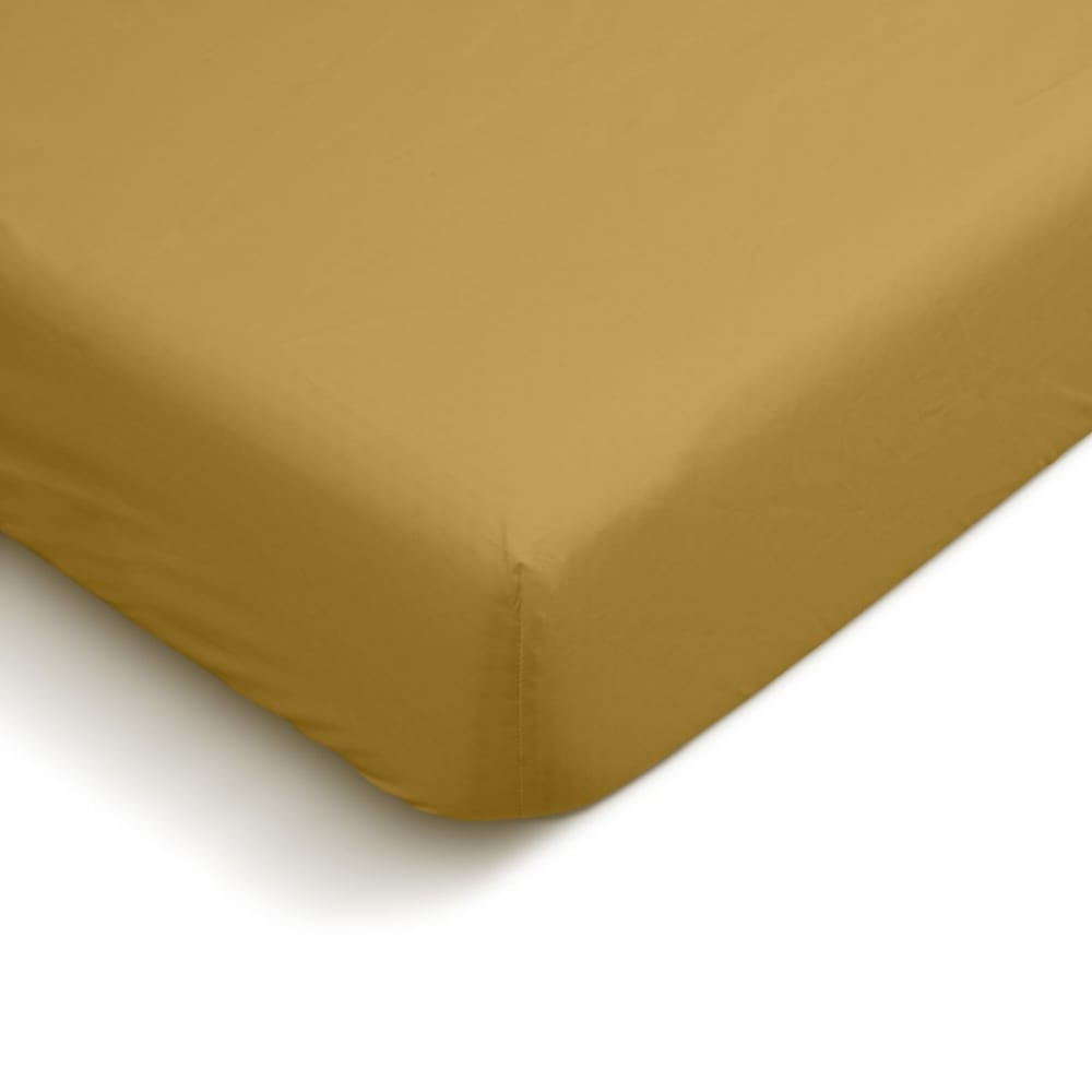 Drap Housse uni en percale de coton moutarde 140x190cm