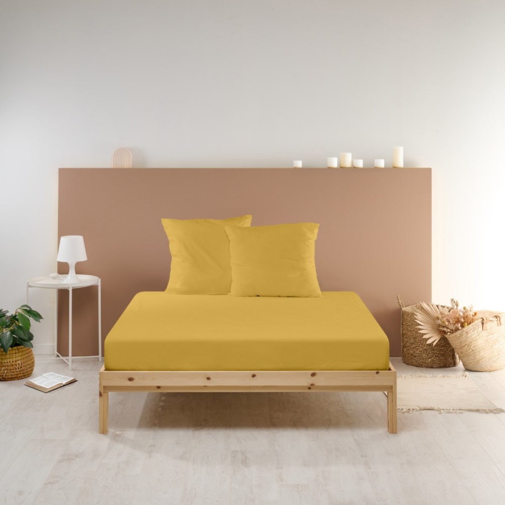Drap housse uni en percale de coton moutarde 140x190cm — vue 3