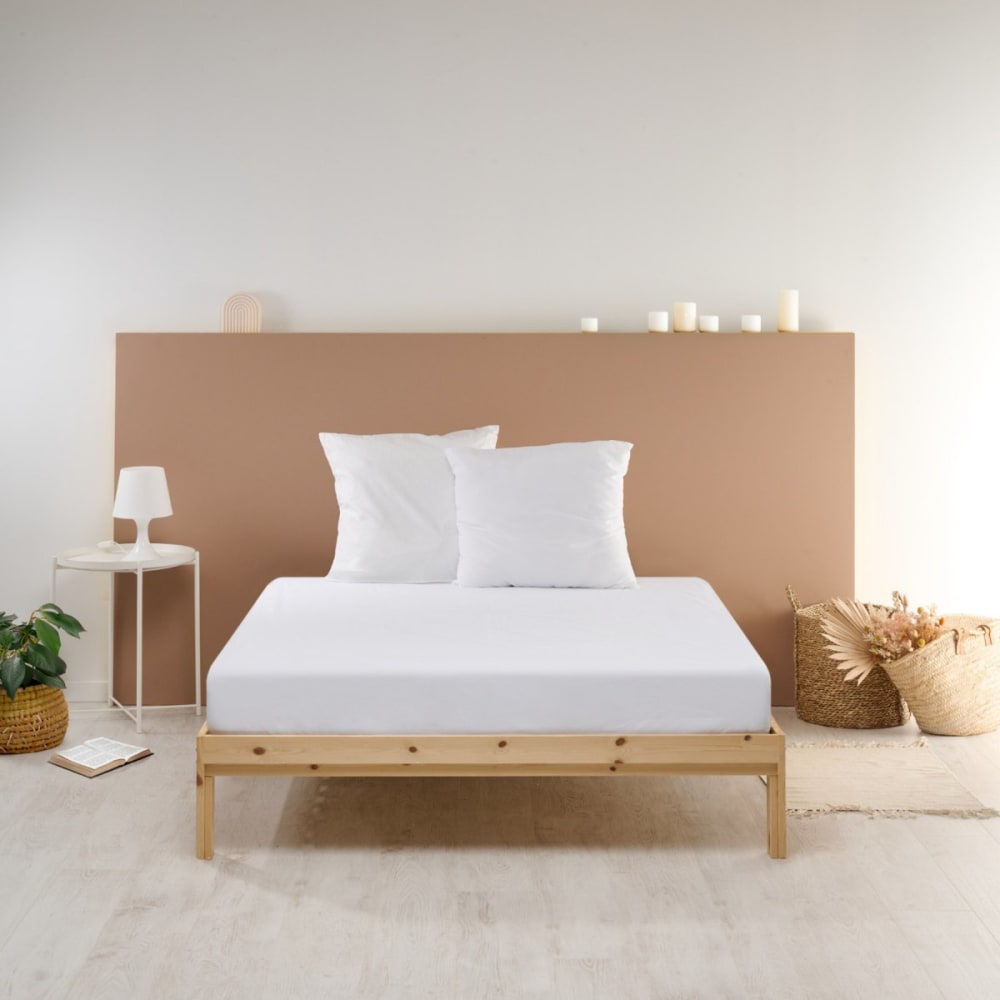 Drap housse uni en percale de coton blanc 140x190cm — vue 3
