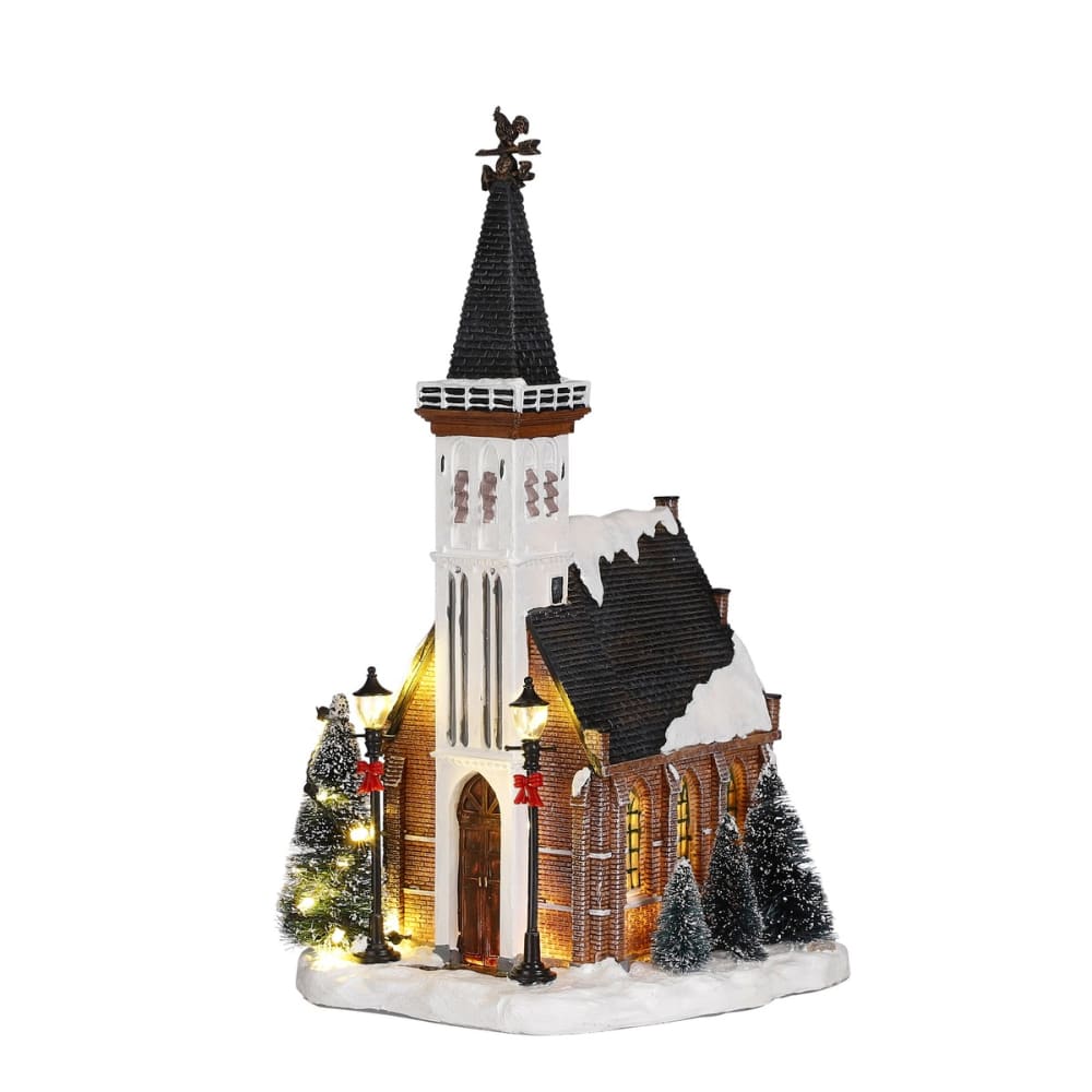 LuVille Village de noël multicolores plastique h31xl16.5xl15cm style classique chic - Pvc - Poly Chlorure De Vinyle Décoration de Noël