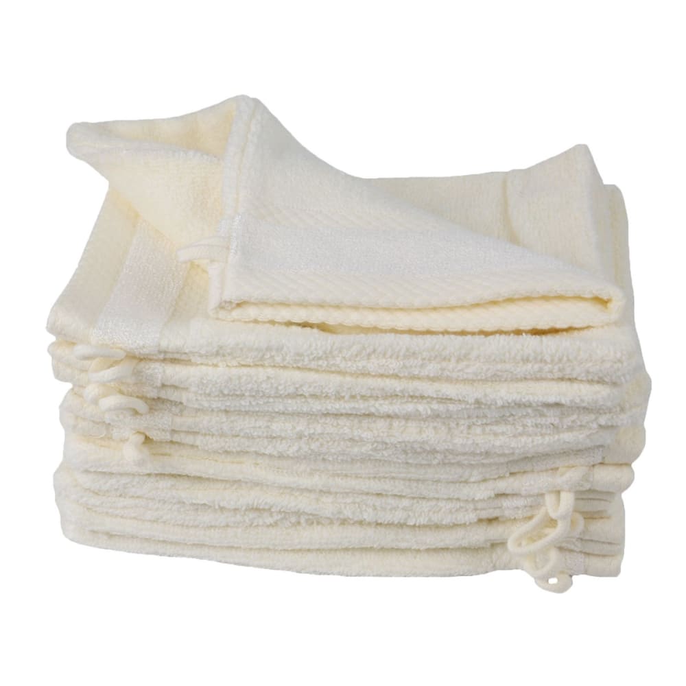 Lot de 12 gants de toilette en coton ecru
