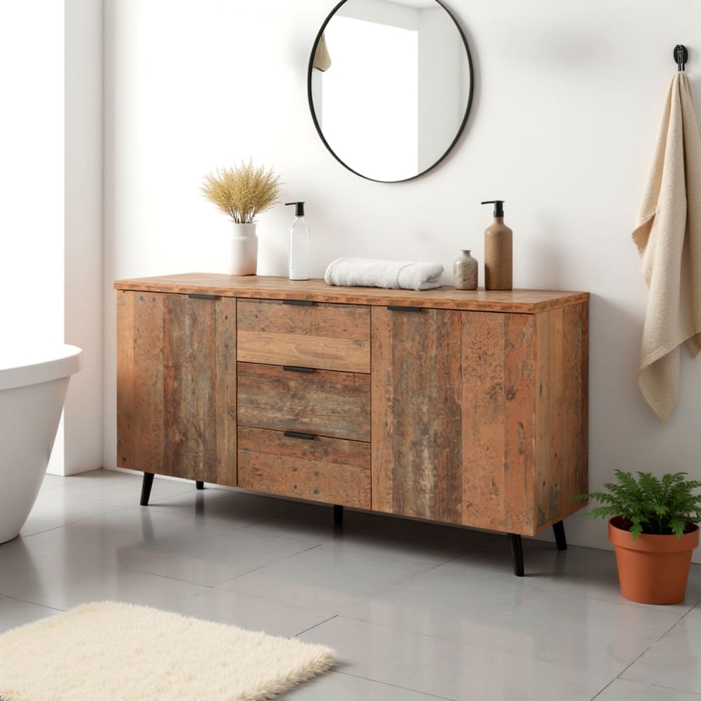 Meuble de salle de bain en bois effet recyclé – Style industriel