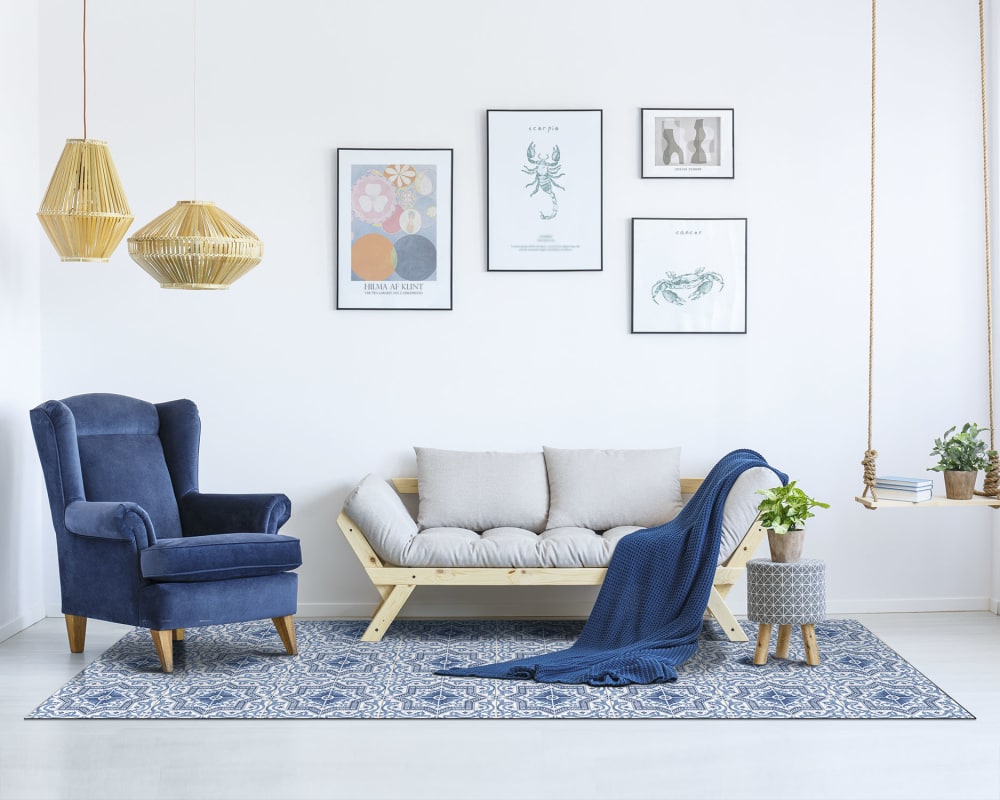 Tapis vinyle carreaux ciments tolédo bleu 60x200cm — vue 3