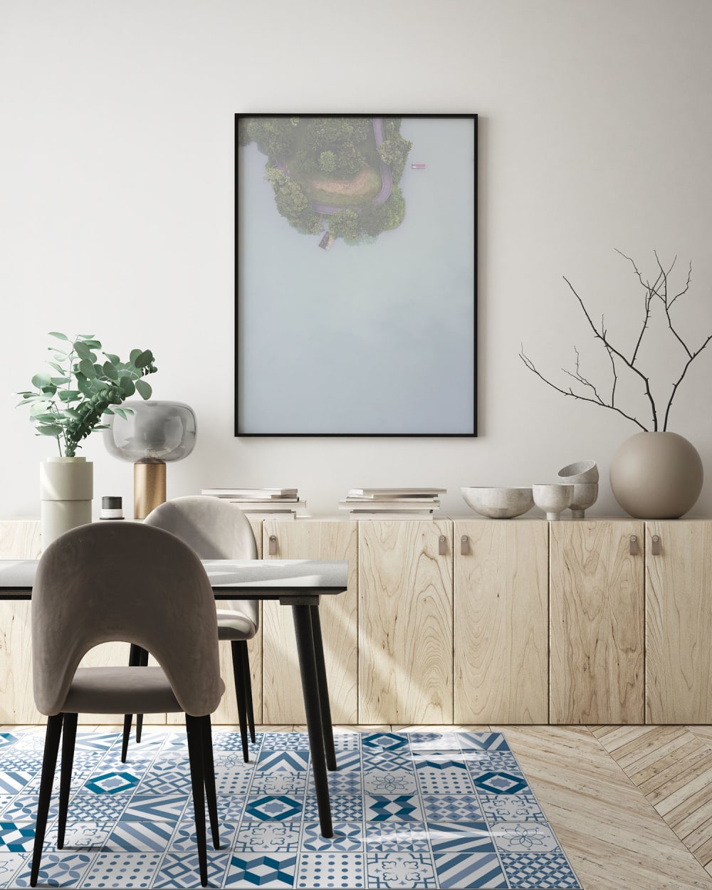 Tapis vinyle carreaux ciments love bleu 60x200cm — vue 3