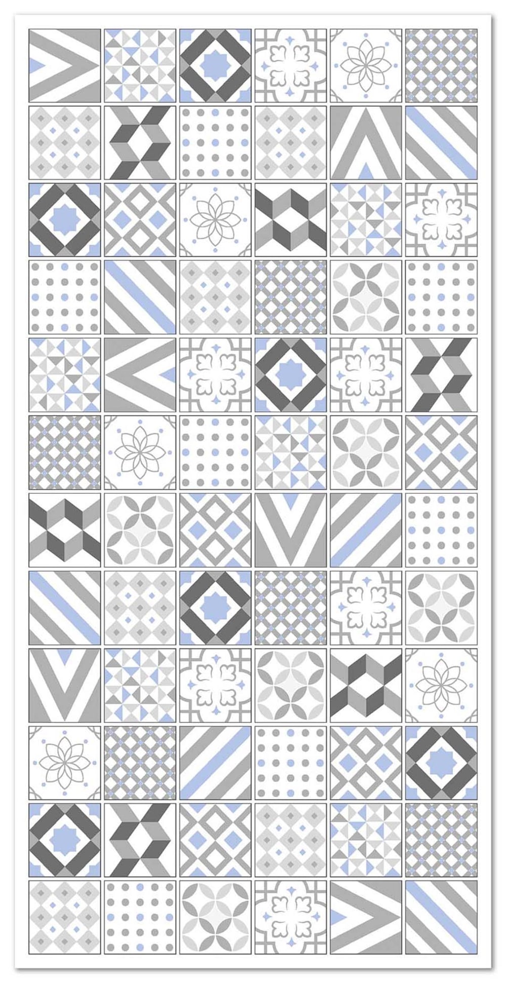 Tapis vinyle carreaux ciments love gris et bleu 80x250cm