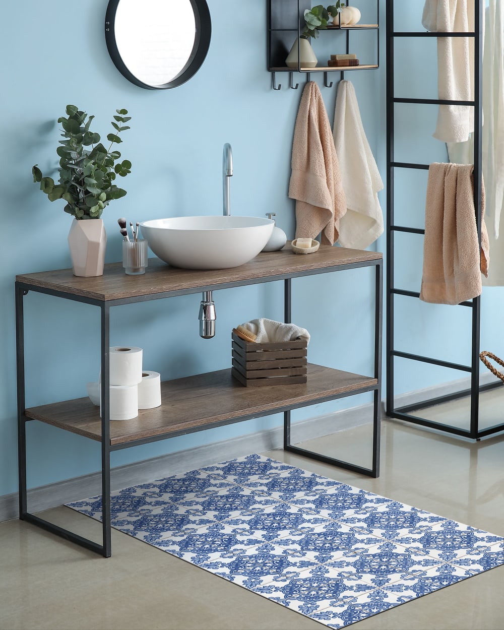 Tapis vinyle carreaux ciments cordoue bleu 120x160cm — vue 3