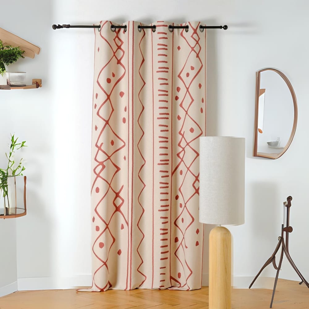 Rideau tamisant ethnique polyester/jacquard terracotta 140x260 cm