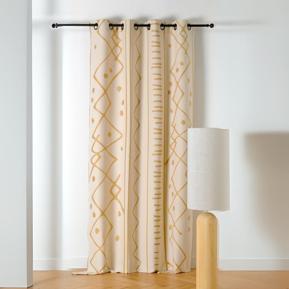 Rideau tamisant ethnique polyester/jacquard jaune moutarde 140x260 cm