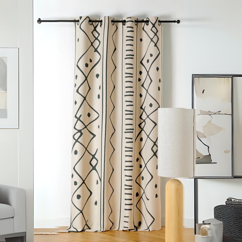 Rideau tamisant ethnique polyester/jacquard noir 140x260 cm