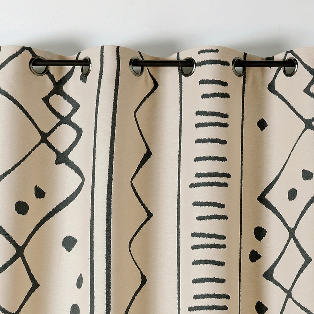 Rideau tamisant ethnique polyester/jacquard noir 140x260 cm - Maisons du Monde