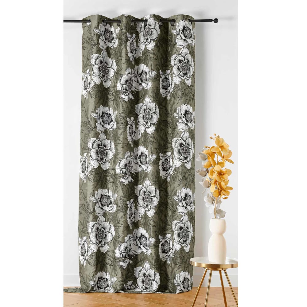 Rideau d'ameublement aux impressions florales jacquard olive 260 x 140