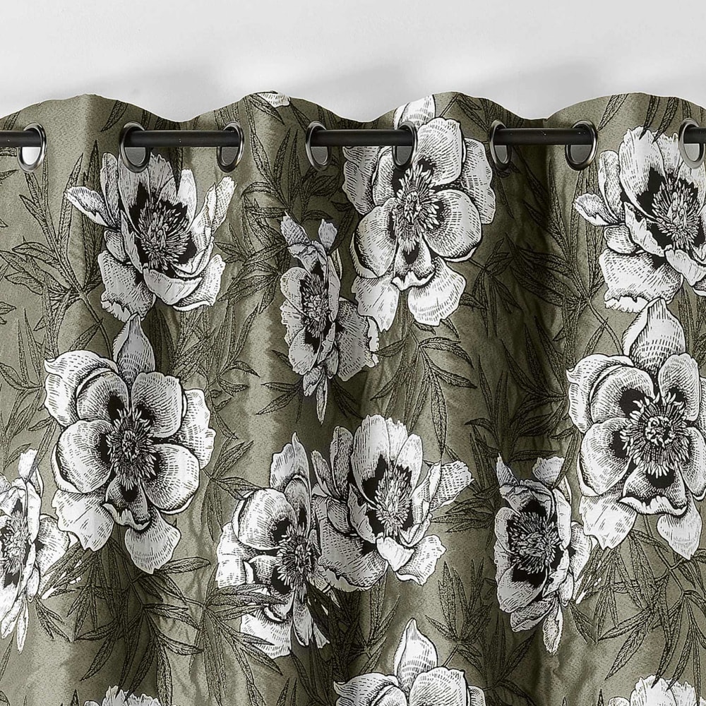 Rideau d'ameublement aux impressions florales jacquard olive 260 x 140 — vue 3