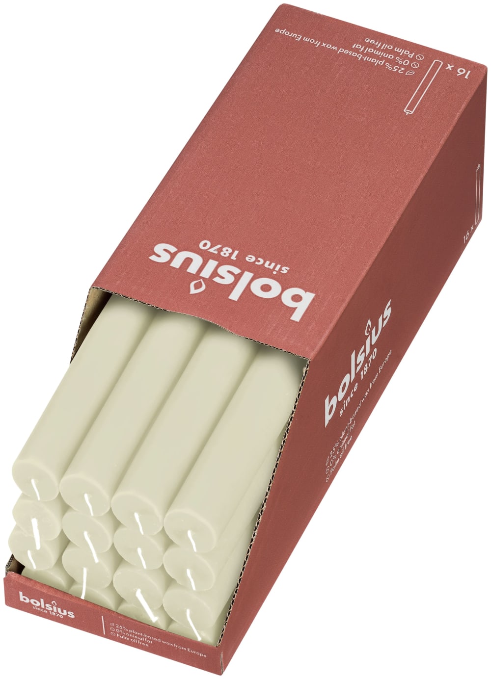 Bolsius Lot de 16 bougies ivoire, 27cm Blanc Cire