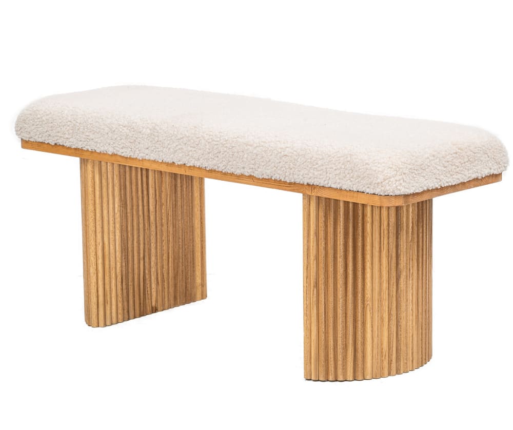Banc en bois massif et bouclettes blanc - Maisons du Monde