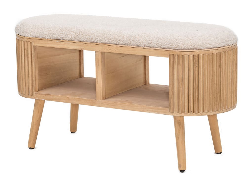 Banc avec rangement en pin et bouclettes blanc - Maisons du Monde
