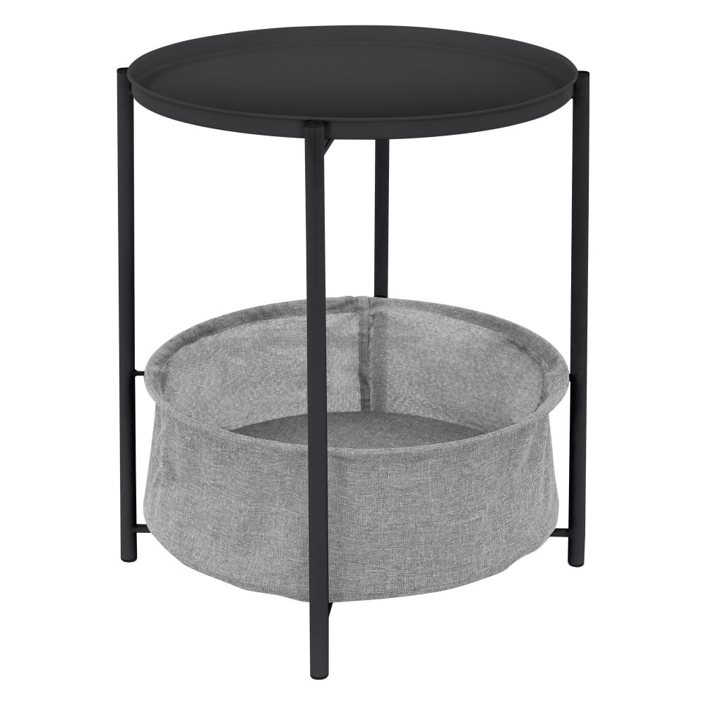 ML-Design Beistelltisch rund Ø46xH51 cm Anthrazit aus Metall Stoffkorb/Tablett Grau Metall