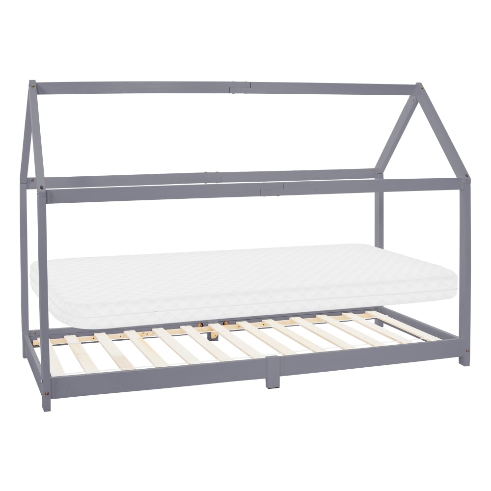 Lit cabane enfant 90x200 cm matelas et sommier inclus bois gris clair