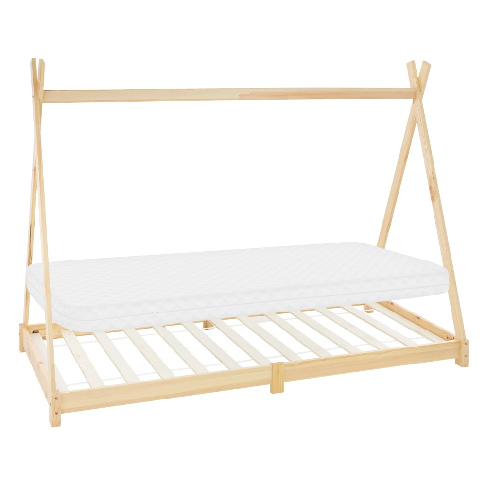 Lit tipi enfant 90x200 cm matelas et sommier inclus bois de pin beige