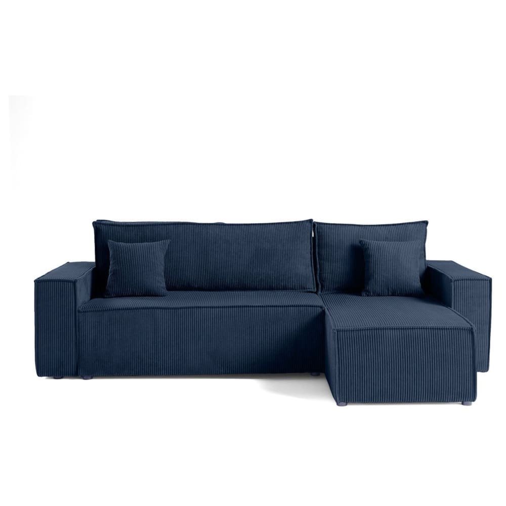 Canapé d'angle réversible convertible 4 places en velours côtelé bleu