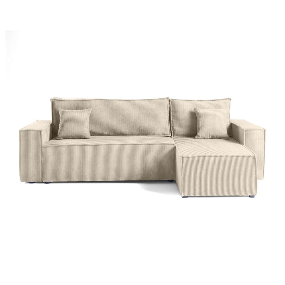 Canapé d'angle réversible convertible 4 places en velours côtelé beige