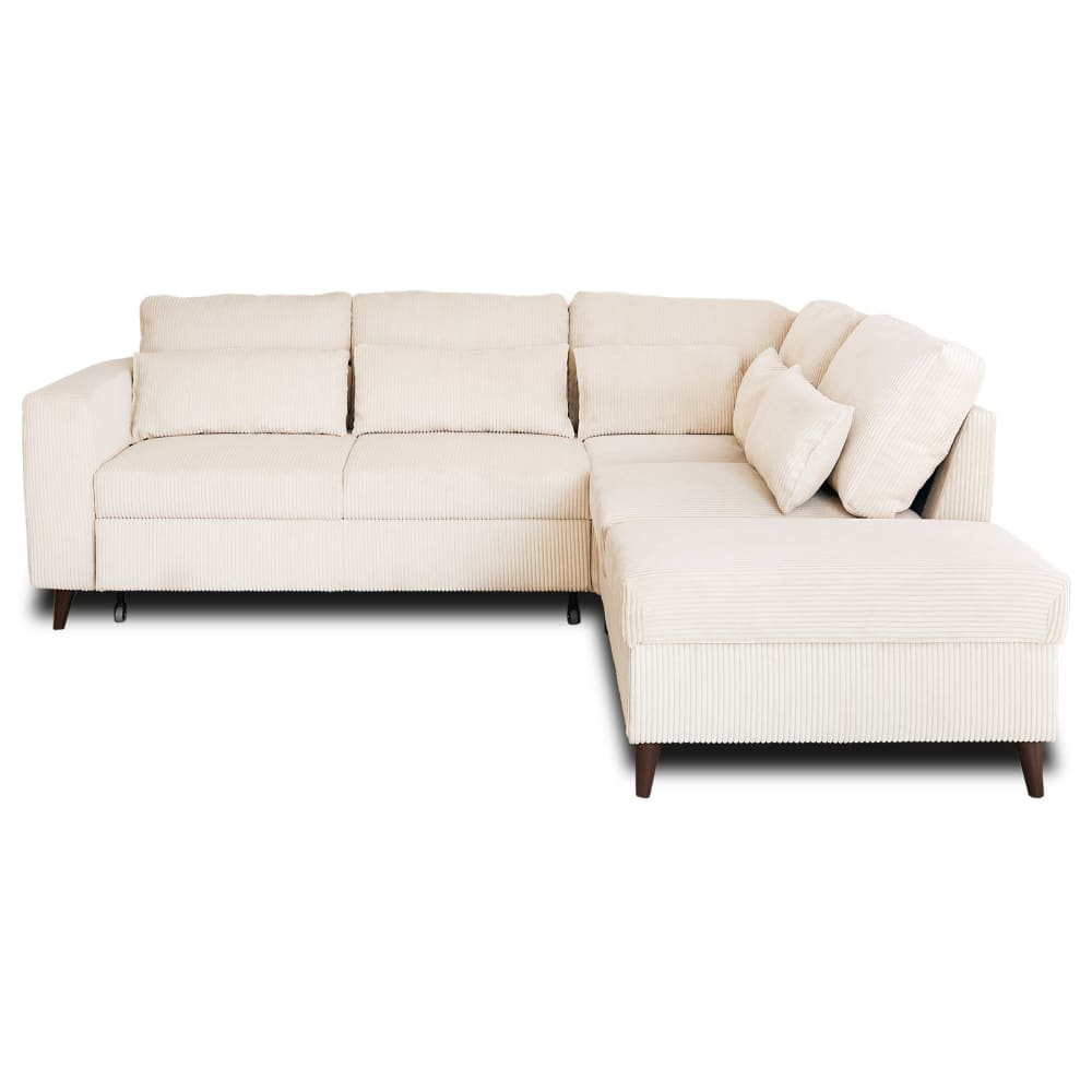 Canapé d'angle réversible convertible 5 places en velours côtelé beige