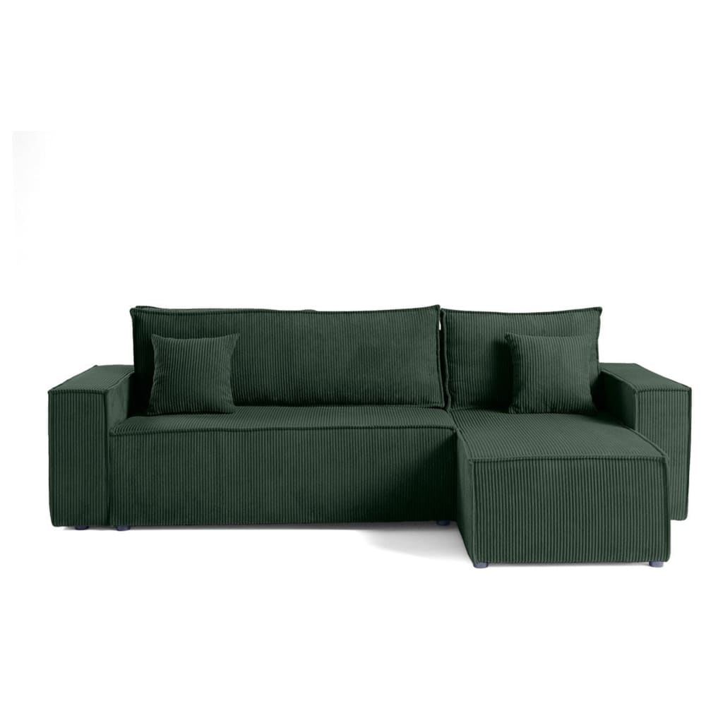 Canapé d'angle réversible convertible 4 places en velours côtelé vert