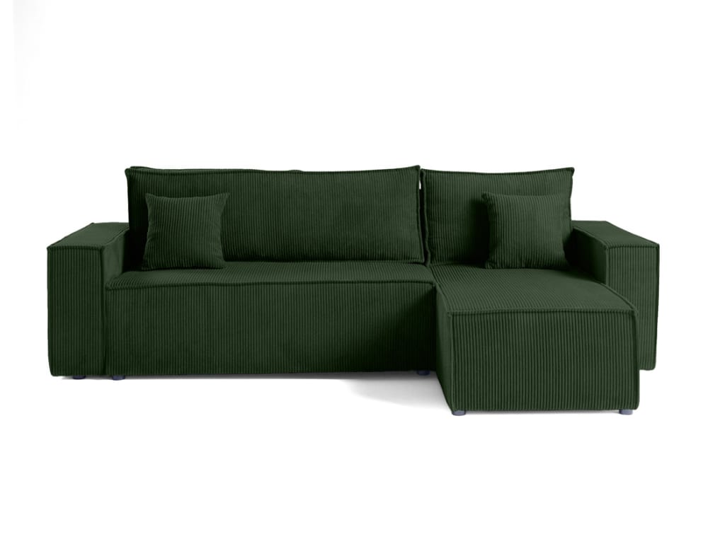 Canapé d'angle réversible convertible 4 places en velours côtelé vert - Maisons du Monde