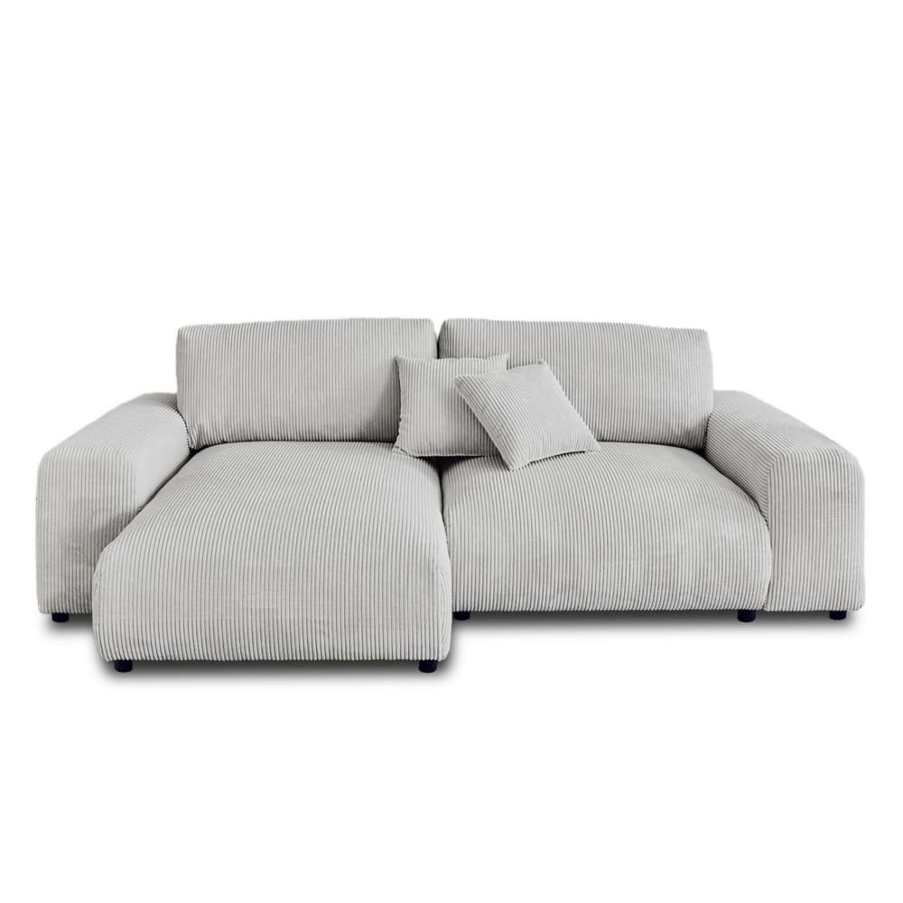 Canapé d'angle réversible 4 places en velours côtelé gris clair
