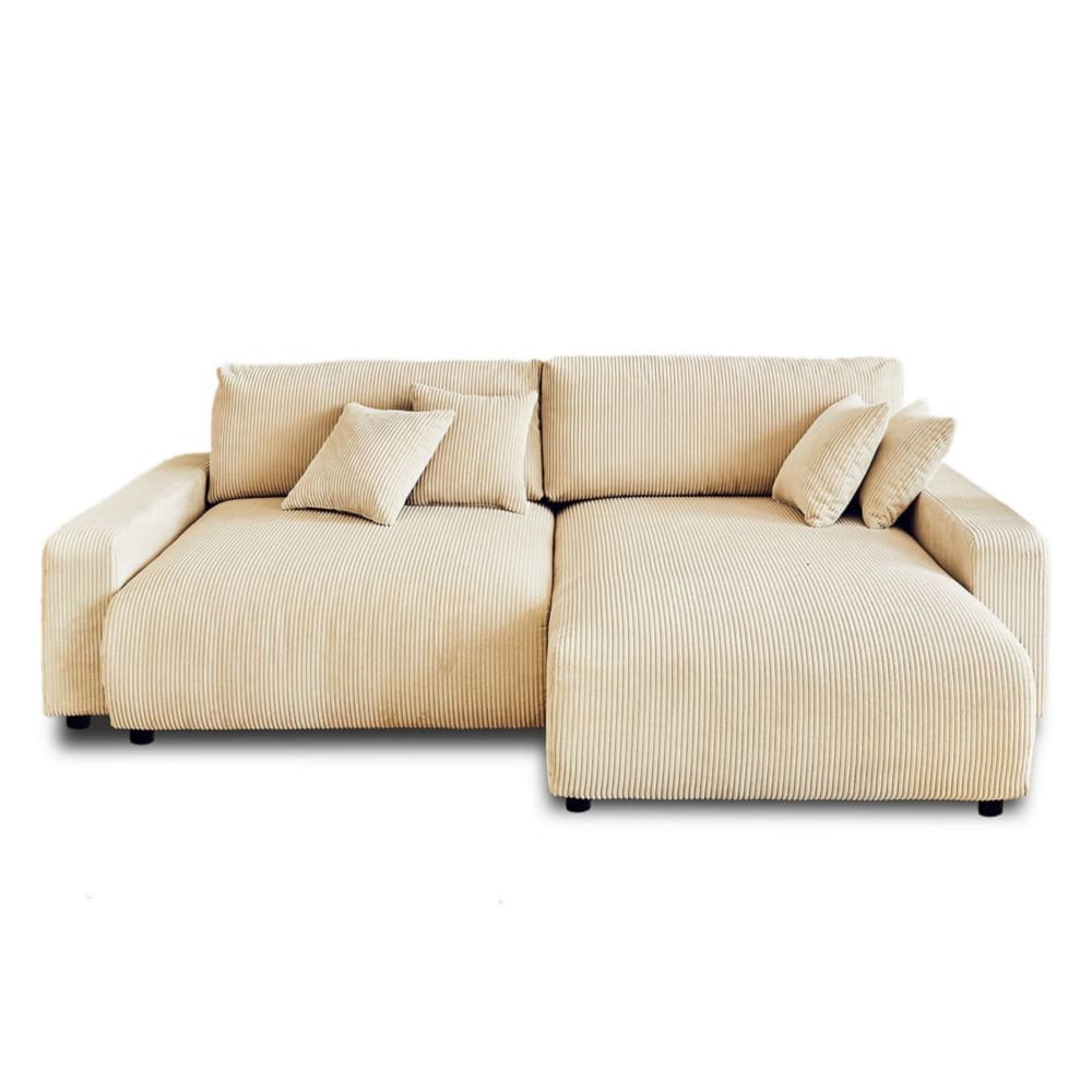 Canapé d'angle convertible 4 places en velours côtelé beige