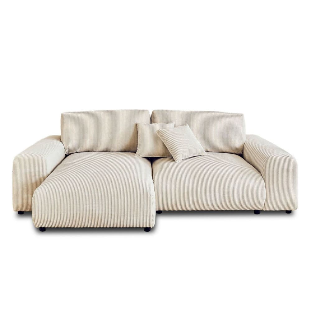 Canapé d'angle réversible 4 places en velours côtelé beige