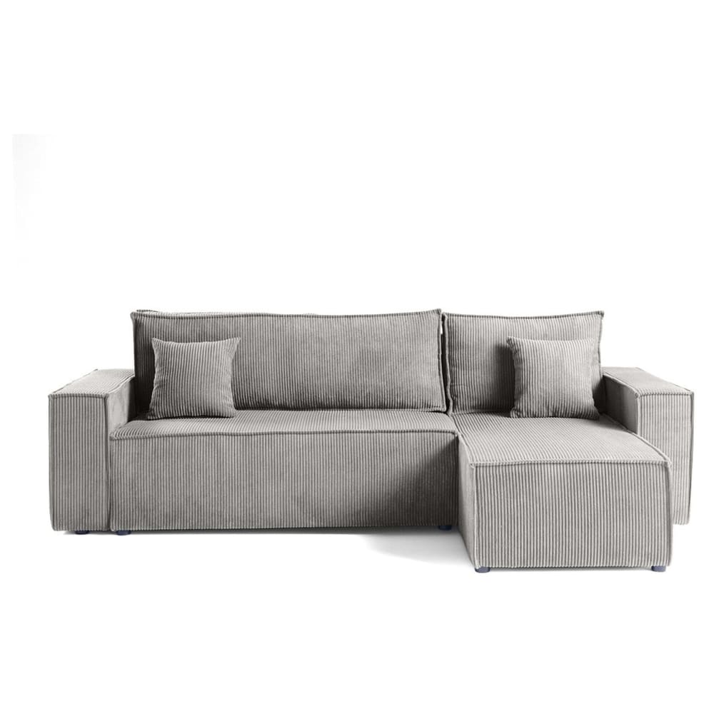 Canapé d'angle réversible convertible 4 places en velours côtelé gris