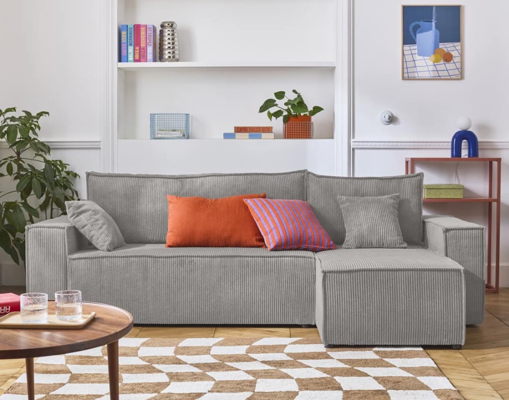 Canapé d'angle réversible convertible 4 places en velours côtelé gris - Maisons du Monde