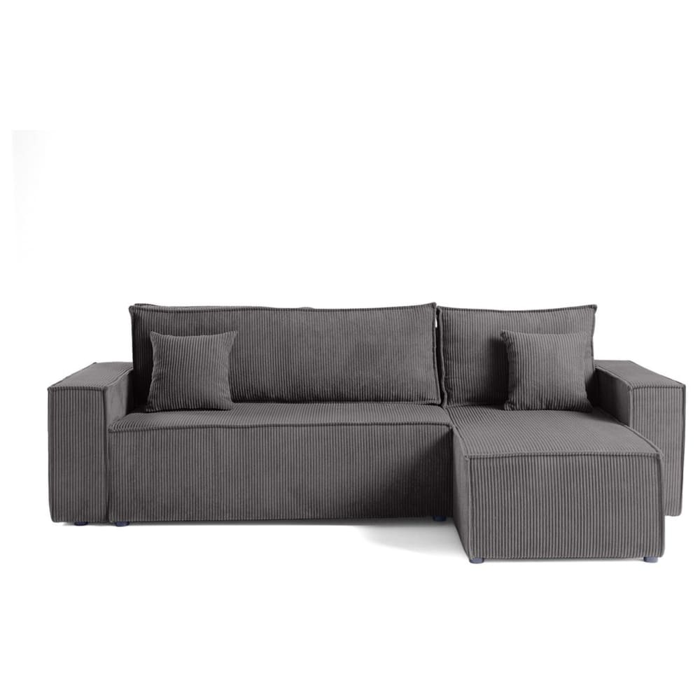 Canapé d'angle réversible convertible 4 places en velours côtelé gris