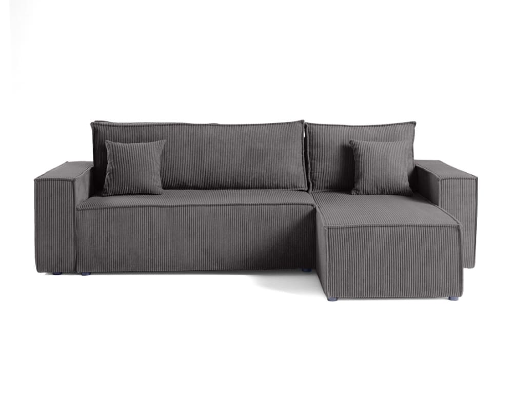 Canapé d'angle réversible convertible 4 places en velours côtelé gris - Maisons du Monde