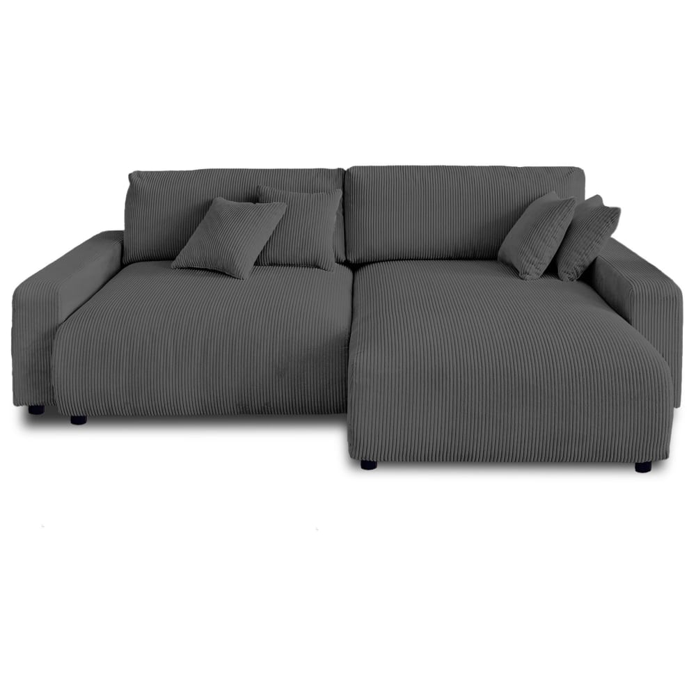 Canapé d'angle convertible 4 places en velours côtelé gris